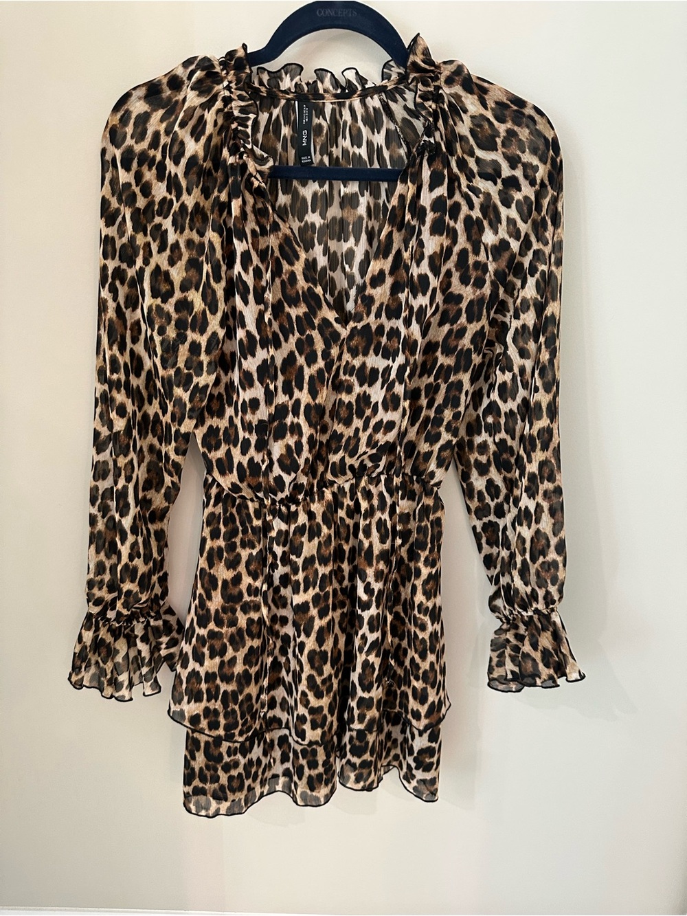 Mango Leopard Print Long-Sleeve Ruffle Dress - Picture 2 of 8